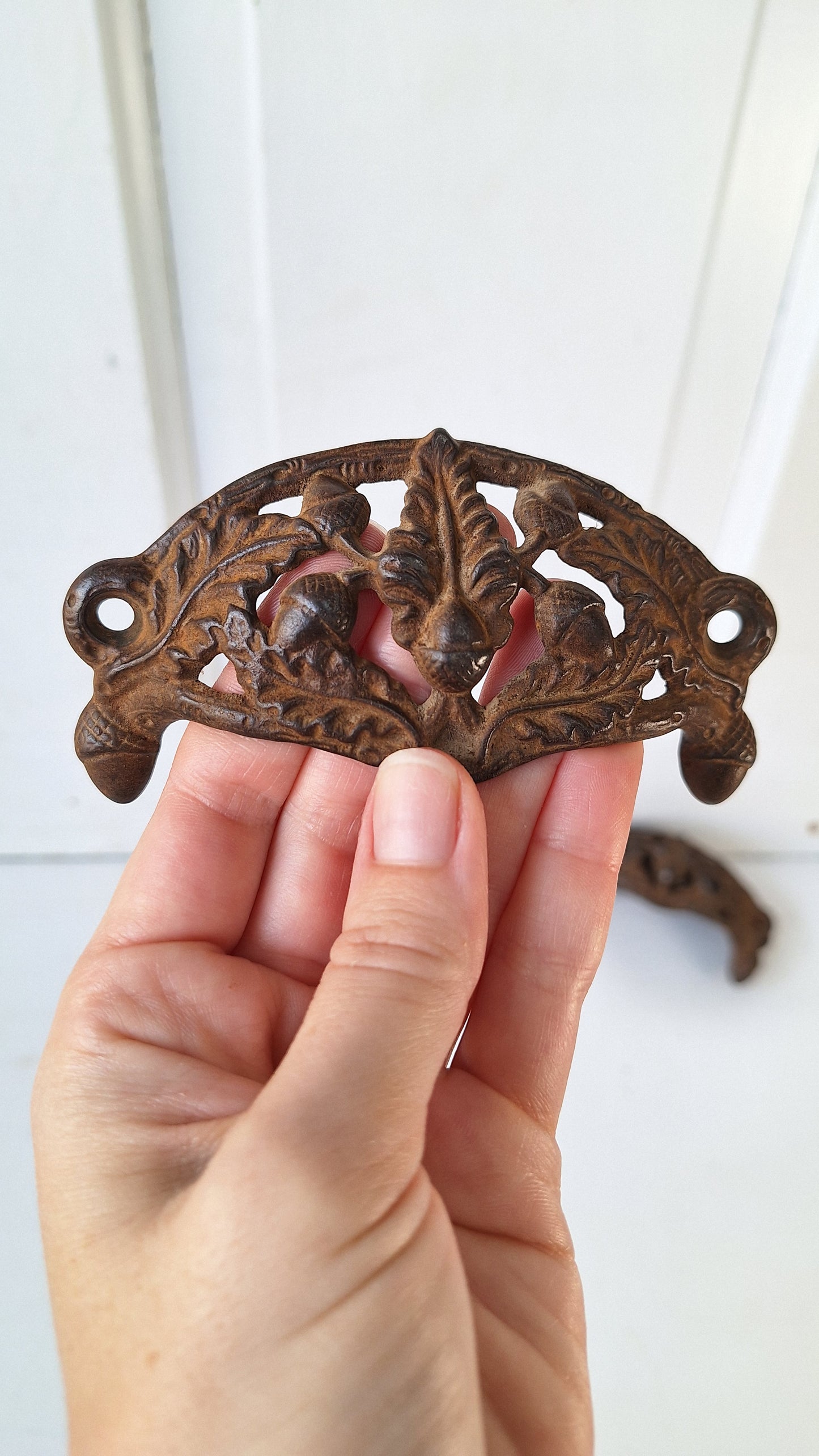 Acorn Pattern Antique Victorian Cast Iron Bin Pull, Antique Drawer Handle, Apothecary Pull 101506