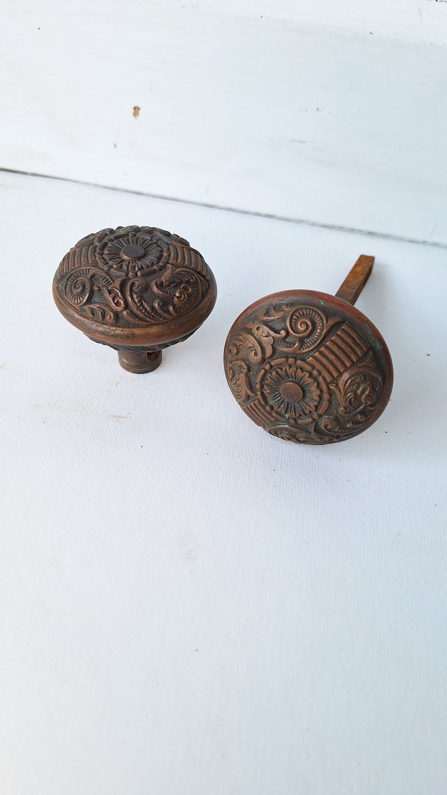 Pair of Portulaca Door Knob by Penn Hardware ca. 1985, Antique Bronze Doorknob, Ornate Doorknob Flower Design, Eastlake Door Hardware 101507