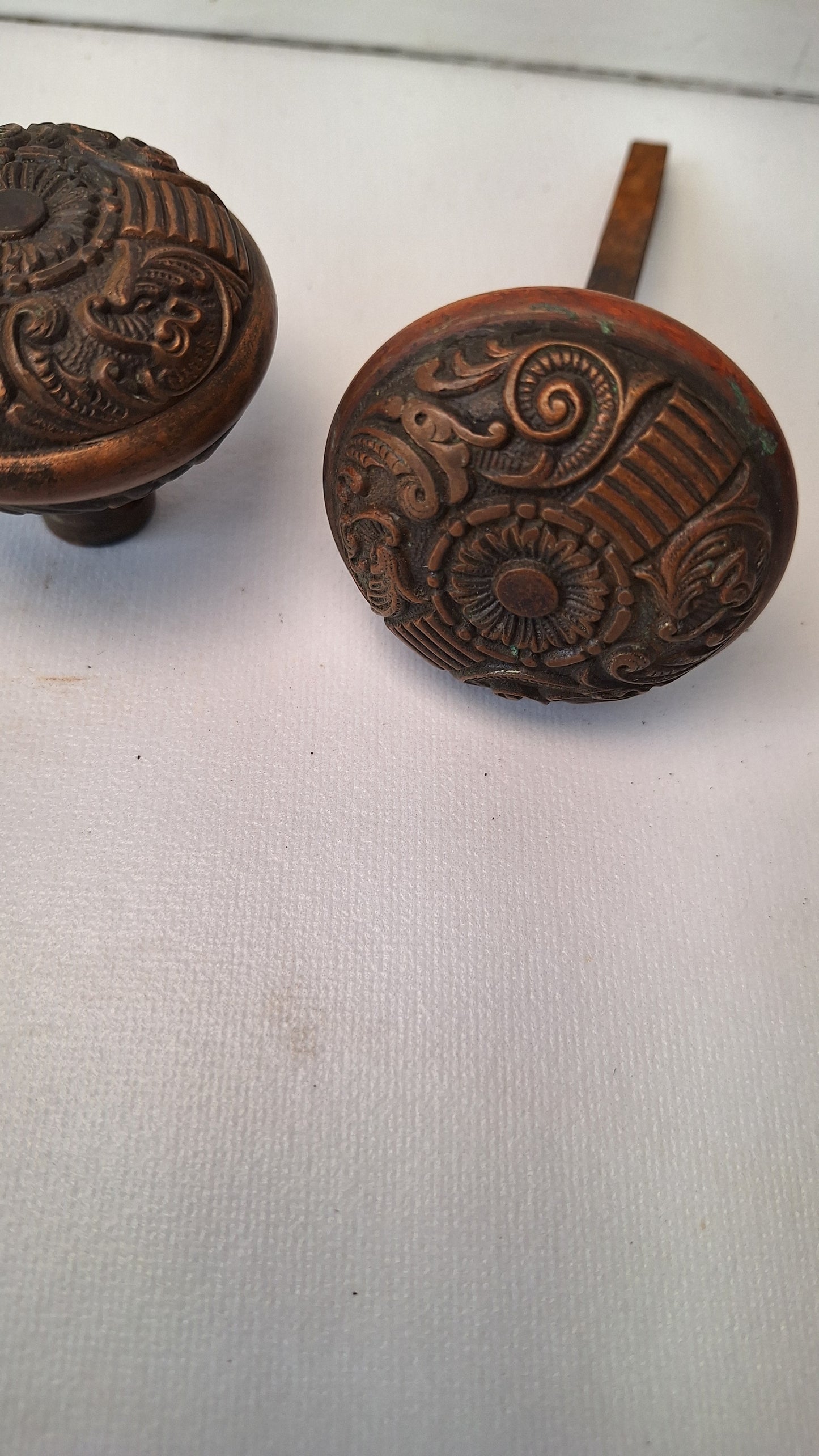 Pair of Portulaca Door Knob by Penn Hardware ca. 1985, Antique Bronze Doorknob, Ornate Doorknob Flower Design, Eastlake Door Hardware 101507