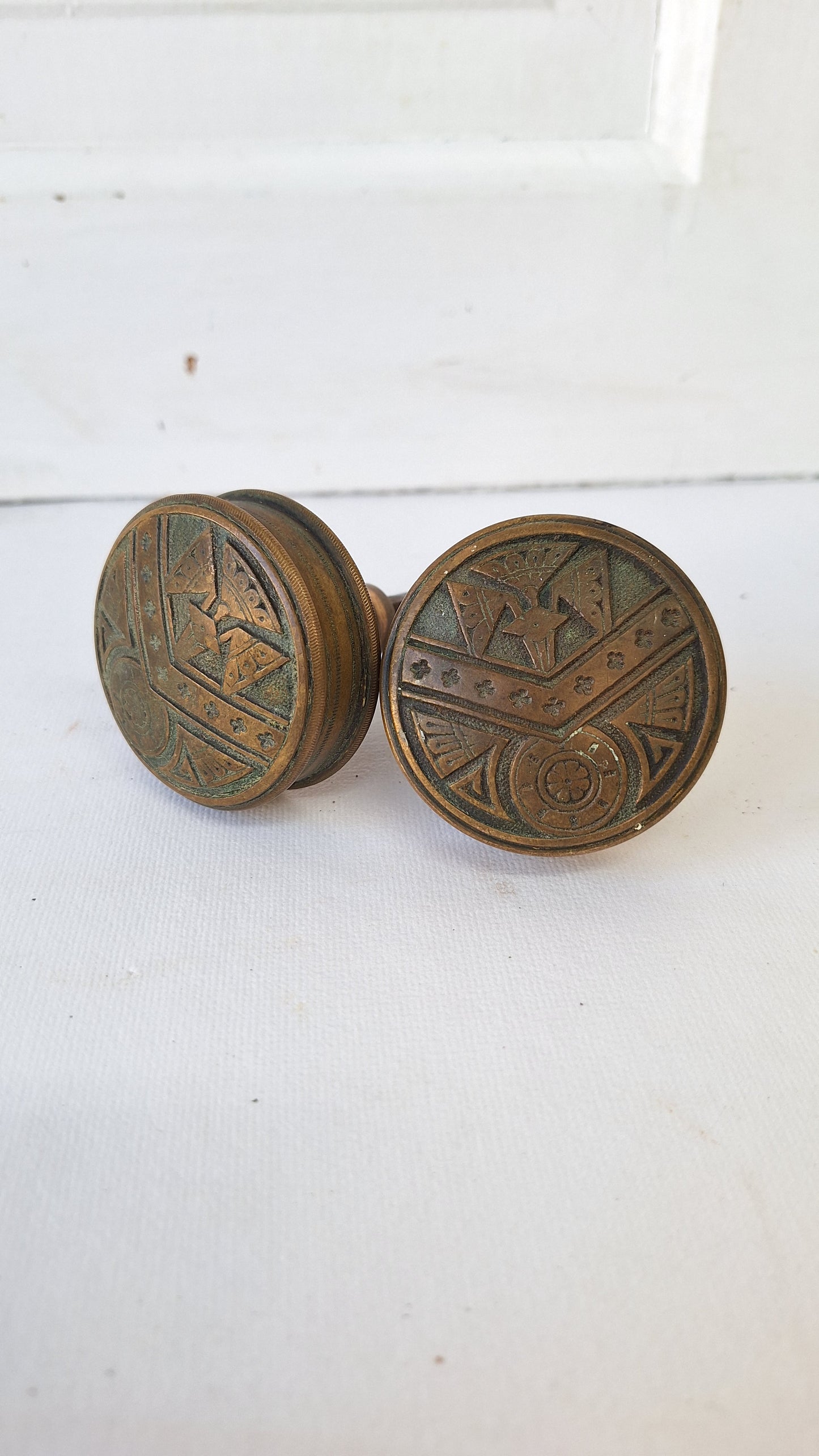 Pair of Victorian Era Bronze Knobs, Antique 1800s Doorknob, Drum Style Door Knob,  Architecture Salvage Fancy Doorknob 101601