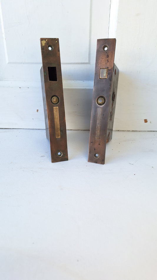 Antique Double Pocket Door Lock Set of Mortise Locks, Rolling or Sliding Door Locks Set 101603