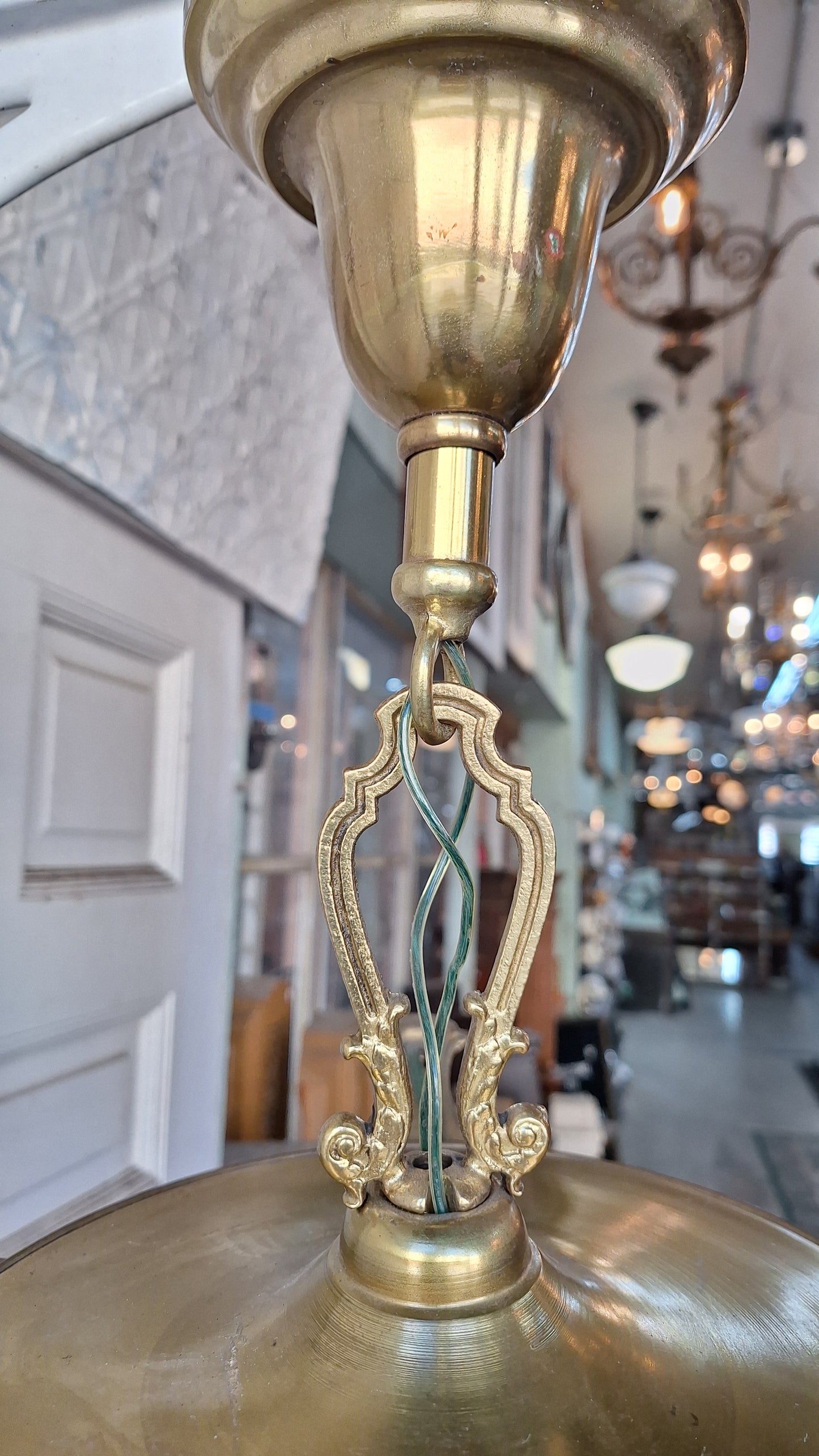 Five Arm Antique Brass Pan Light, Brass Chandelier, Antique Brass Light, Victorian Light, Art Nouveau Lighting Fixture 101706