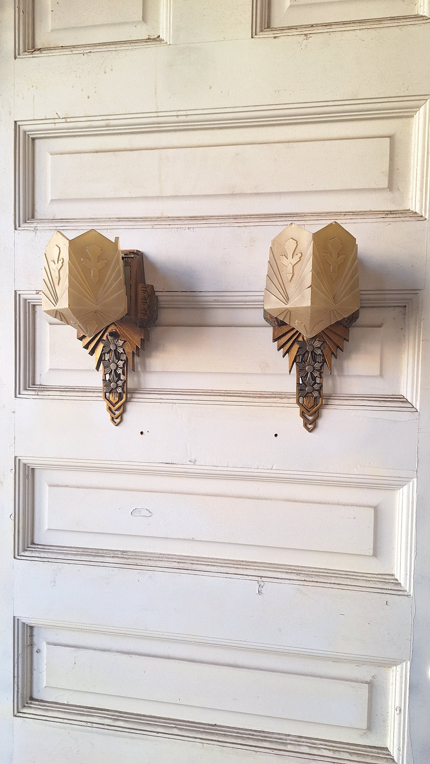 Pair of Art Deco Slip Shade Antique Sconces, Art Deco Wall Lights, Vintage Slipper Shade Sconces,  Art Deco Sconce