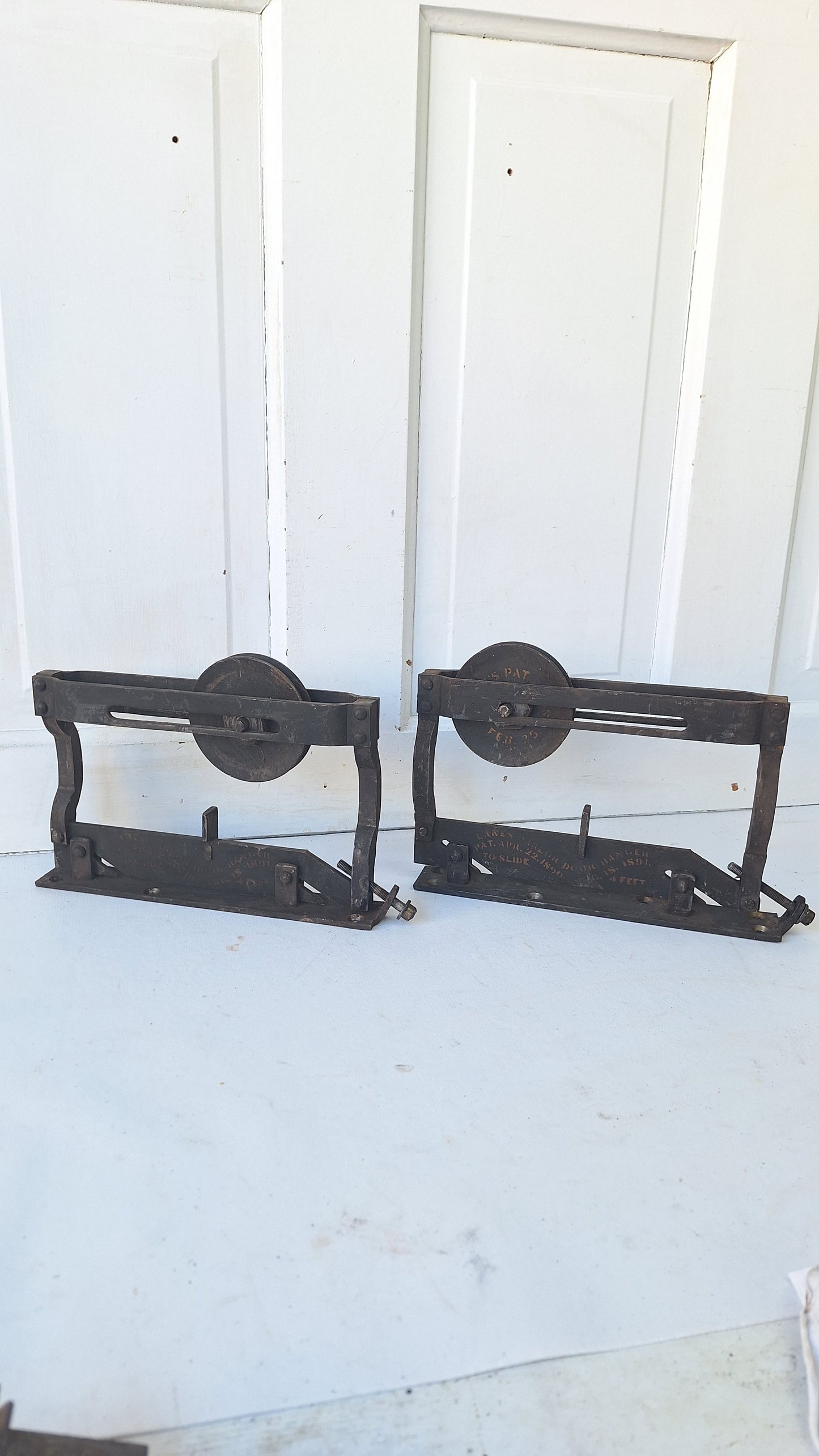 Set of Two Antique Pocket Door Rollers, Cast Iron Rolling Door Hardware Wheels, Architecture Salvage 101901