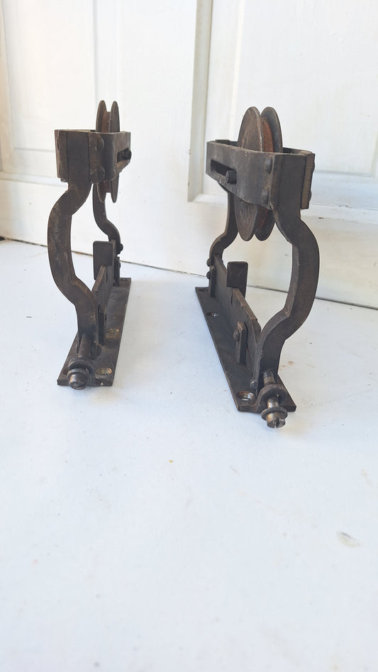 Set of Two Antique Pocket Door Rollers, Cast Iron Rolling Door Hardware Wheels, Architecture Salvage 101901