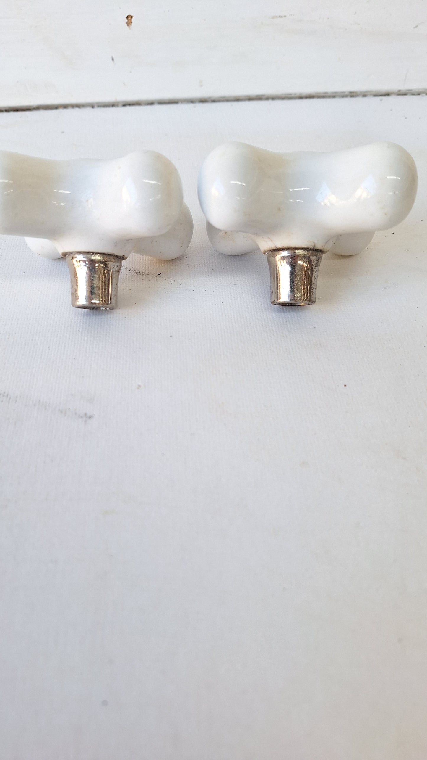 Hot and Cold Antique Porcelain Sink or Bathroom Handles, Sink Faucet Handles, Nickel and Porcelain White Knobs 102115