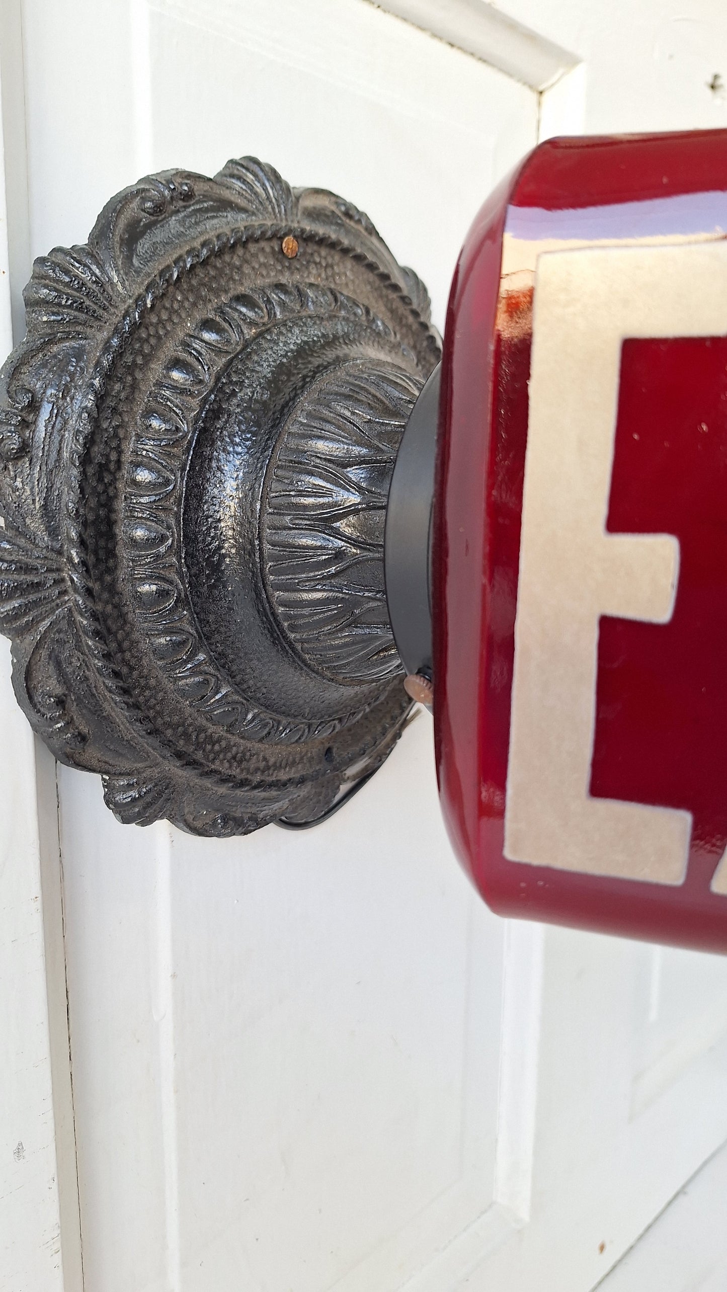 Vintage Black and Red Exit Sign with Ornate Base, Wall Mounted Exit Sign Light 102902