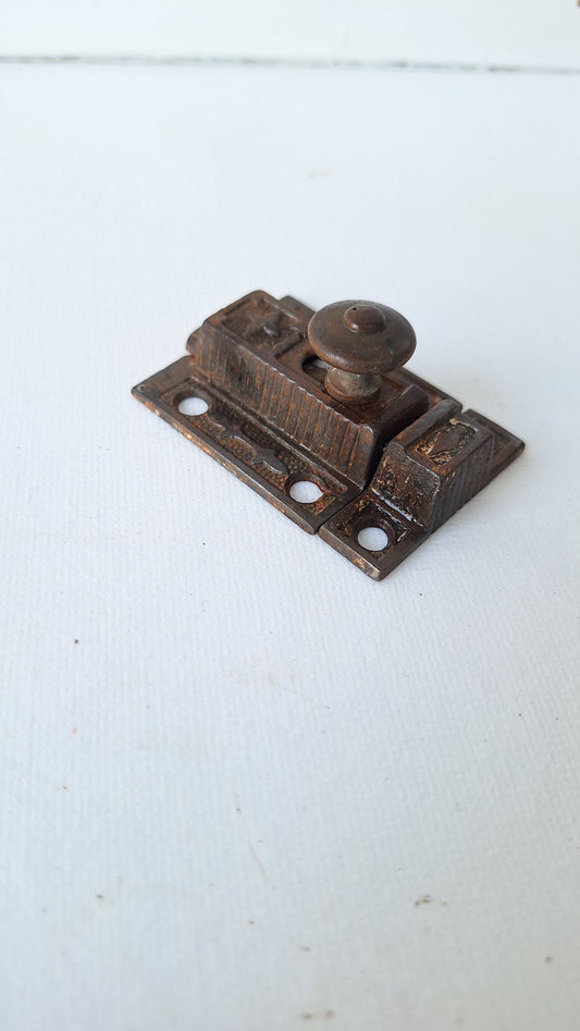 Small Ornate Iron Cabinet Latch, Eastlake Latch, Cast Iron Lock, Cabinet Hardware, Vintage Lock and Keeper 103003