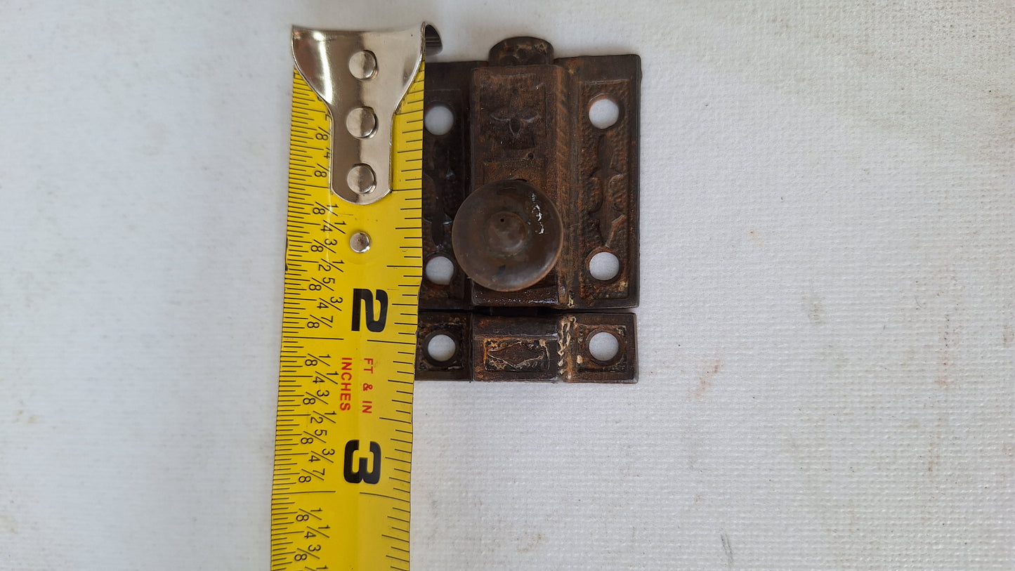 Small Ornate Iron Cabinet Latch, Eastlake Latch, Cast Iron Lock, Cabinet Hardware, Vintage Lock and Keeper 103003