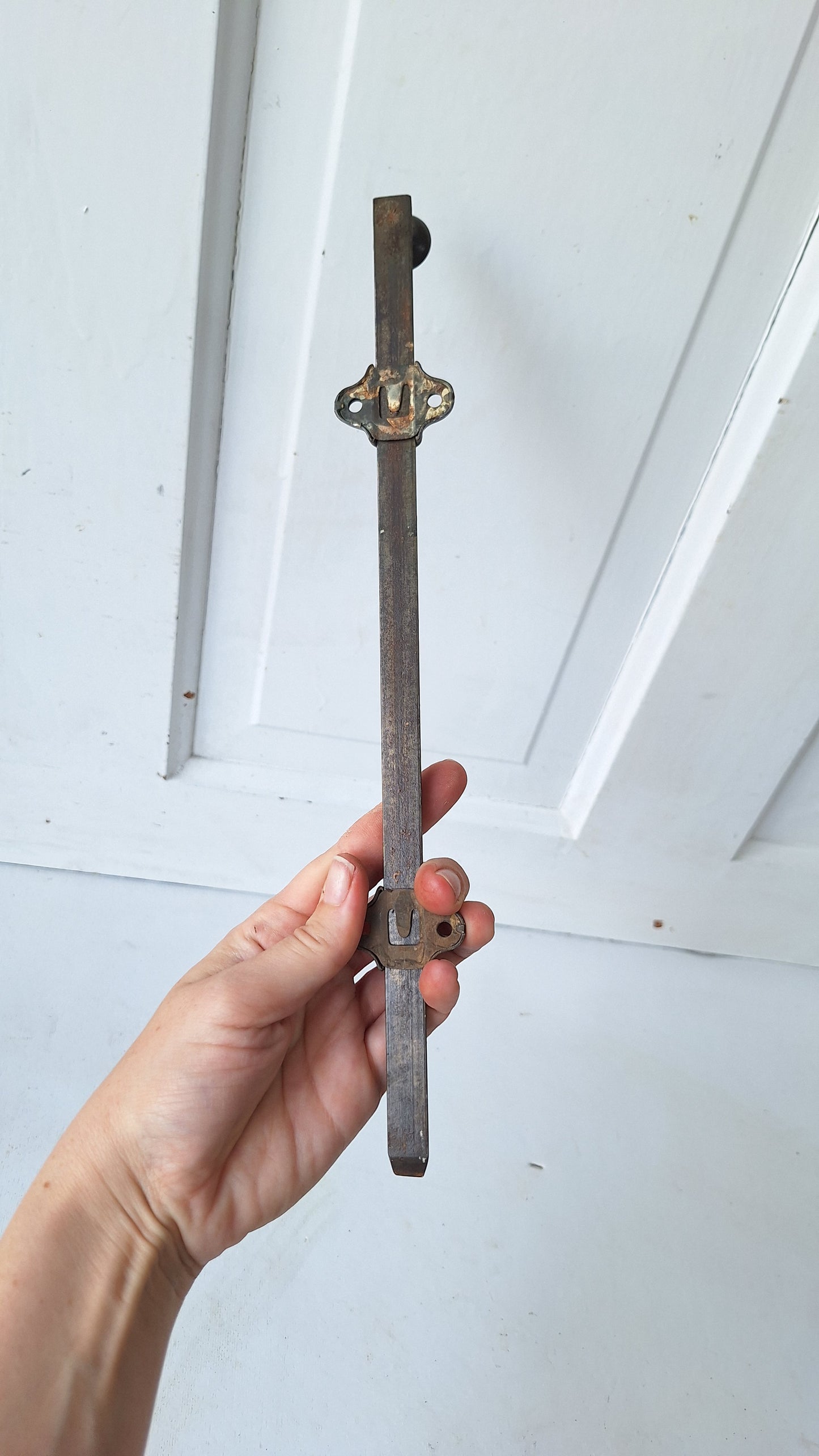 Antique French Door Slide Bolt in Iron, 12" Iron Slide Bolt Lock for Double Doors 103005