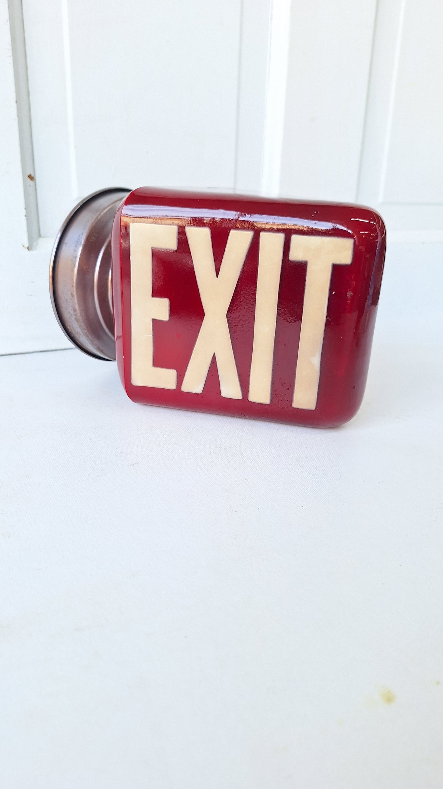 Vintage White and Red Exit Sign with Ornate Base, Wall Mounted Exit Sign Light 103007