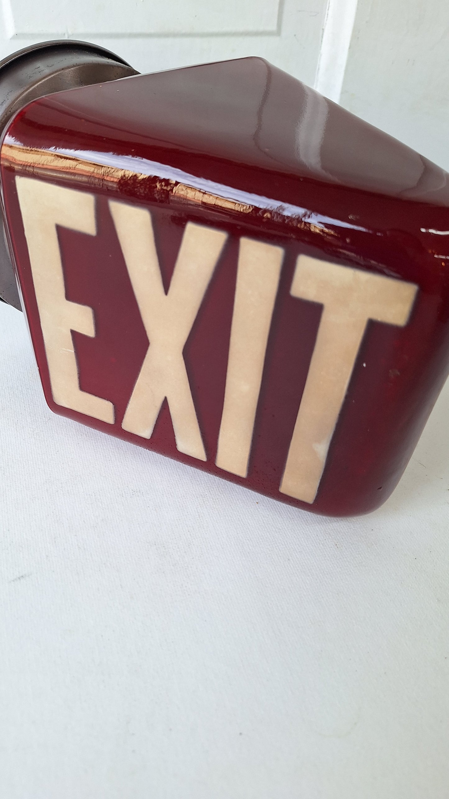 Vintage White and Red Exit Sign with Ornate Base, Wall Mounted Exit Sign Light 103007