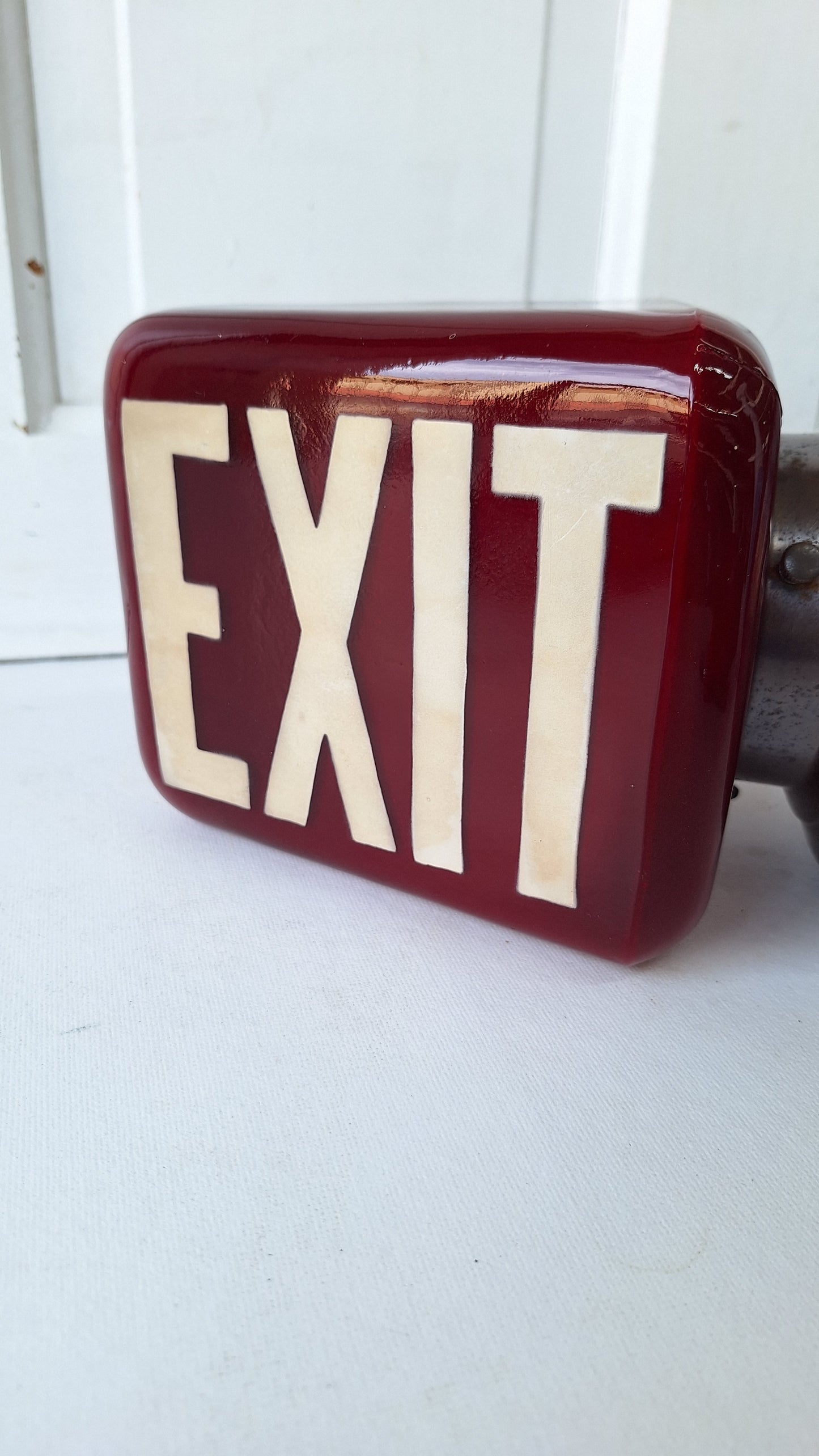 Vintage White and Red Exit Sign with Ornate Base, Wall Mounted Exit Sign Light 103007