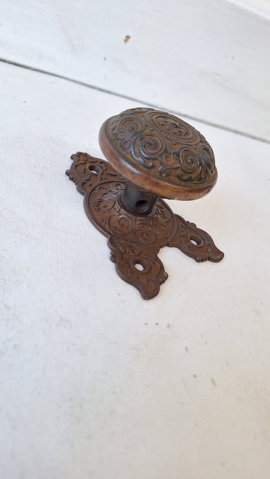 Eastlake Cast Iron Doorknob Backplate and Knob Set, Eastlake Back Plate, Corbin Victorian Door Hardware, Architecture Salvage 110108