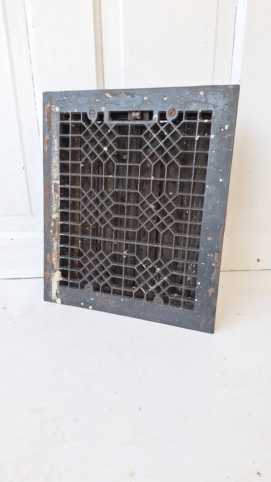 12 x 14" Complete Vent Cover, Vintage Cast Iron Grate, Flower Pattern, Architecture Salvage, Heating Grate, Cold Air Return #110111