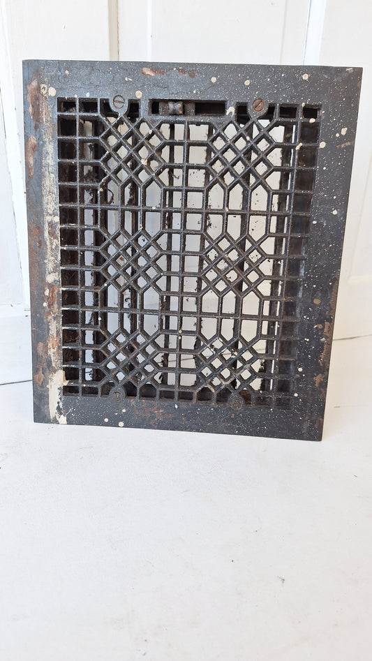 12 x 14" Complete Vent Cover, Vintage Cast Iron Grate, Flower Pattern, Architecture Salvage, Heating Grate, Cold Air Return #110111