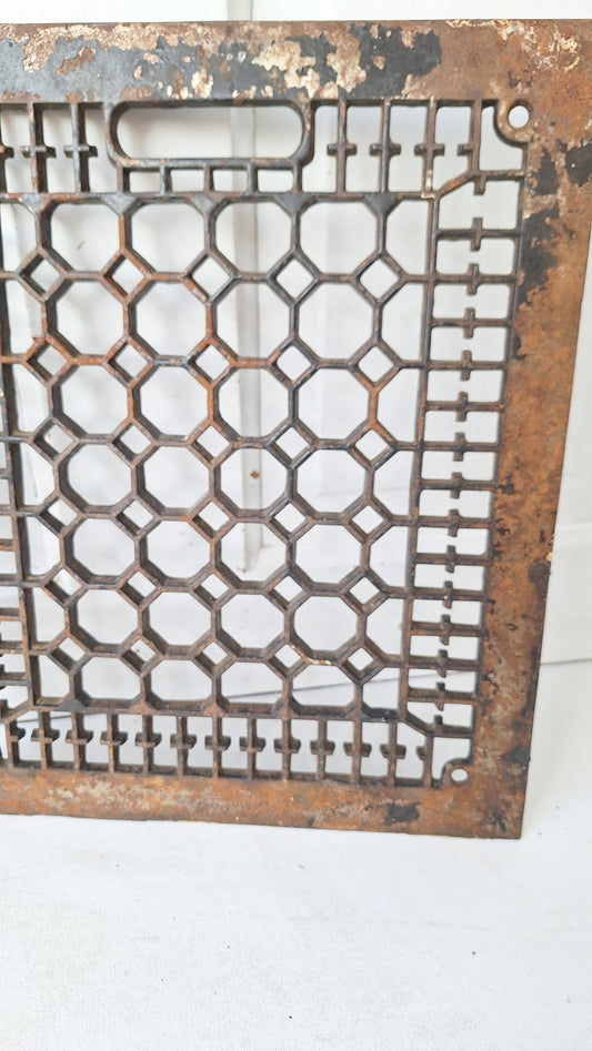 12 x 14 Antique Cast Iron Vent Cover, Vintage Cast Iron Grate, Honeycomb Pattern, Architecture Salvage 111206