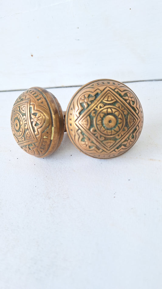 Eastlake Style Pair of Ornate Door Knobs, Fancy Flower Design Bronze Door Knob, Victorian Era Door Hardware, Architecture Salvage 111209