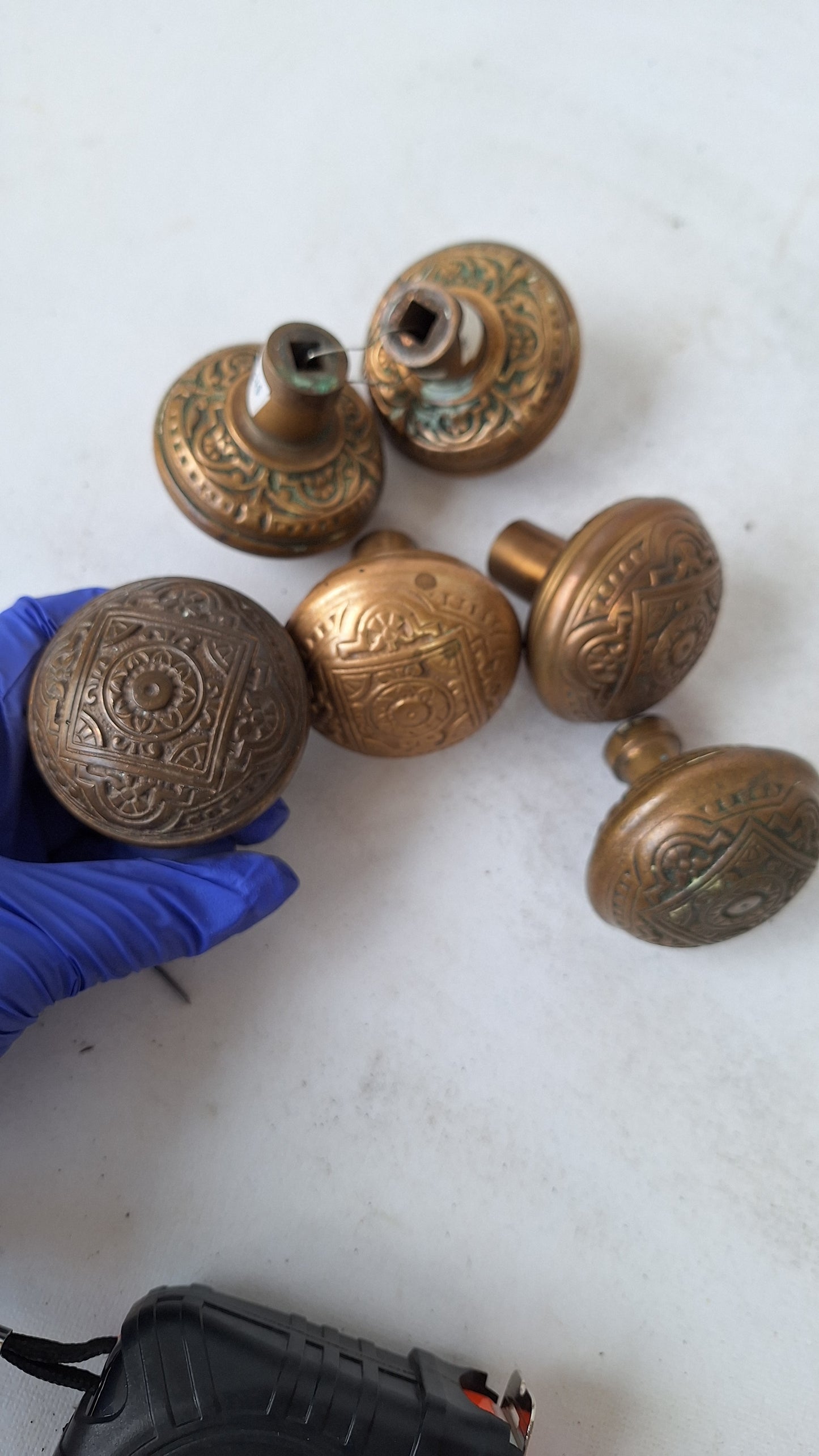 Eastlake Style Pair of Ornate Door Knobs, Fancy Flower Design Bronze Door Knob, Victorian Era Door Hardware, Architecture Salvage 111209