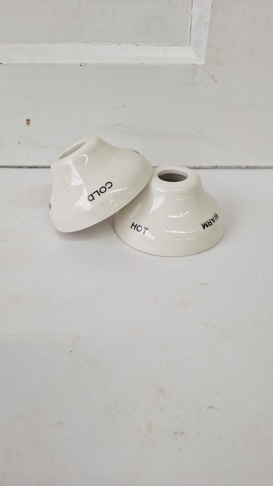 One Vintage Shower Valve or Faucet Escutcheon, Mixer Valve, Hot Cold Warm, Porcelain Collar for Sink or Bath, Vintage Plumbing 111407