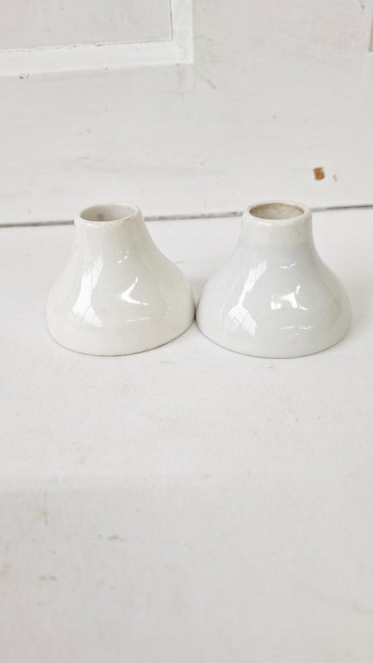 Antique Porcelain Plumbing Escutcheons, Vintage White Ceramic Pipe Escutcheons 111410