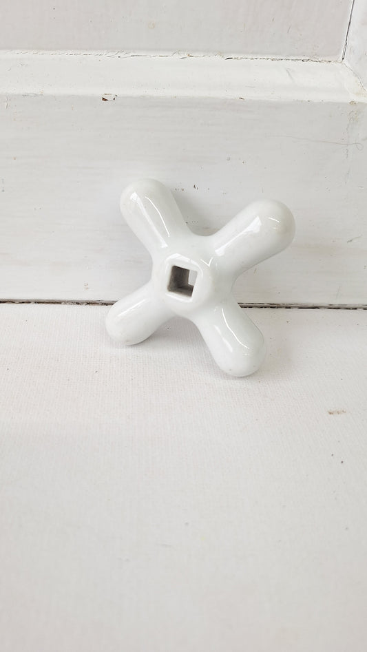 Hot or Cold Antique Porcelain Sink or Bathroom Handle, Sink Faucet Handle, Porcelain White Cross Knobs 111414