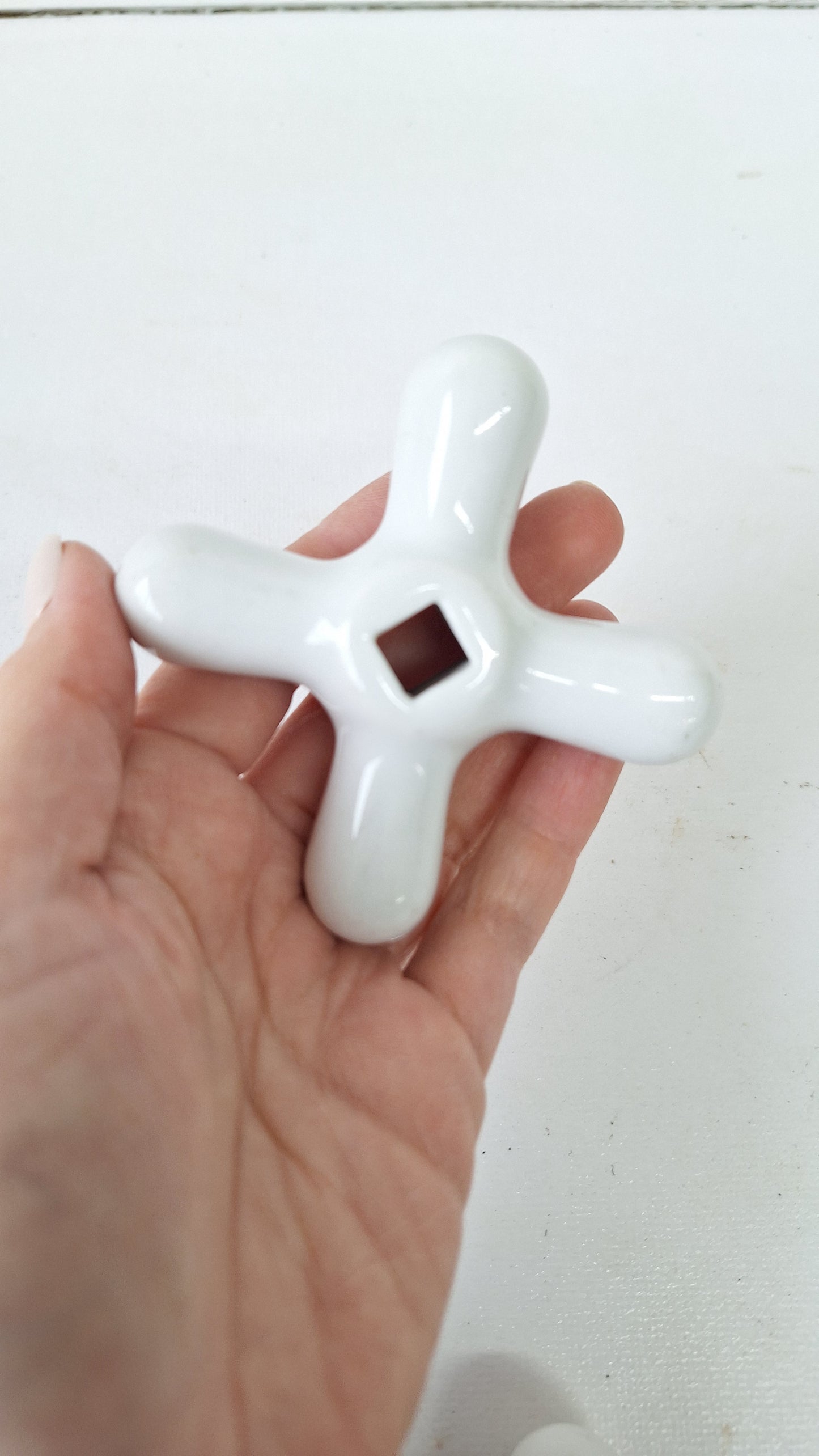 Hot or Cold Antique Porcelain Sink or Bathroom Handle, Sink Faucet Handle, Porcelain White Cross Knobs 111414