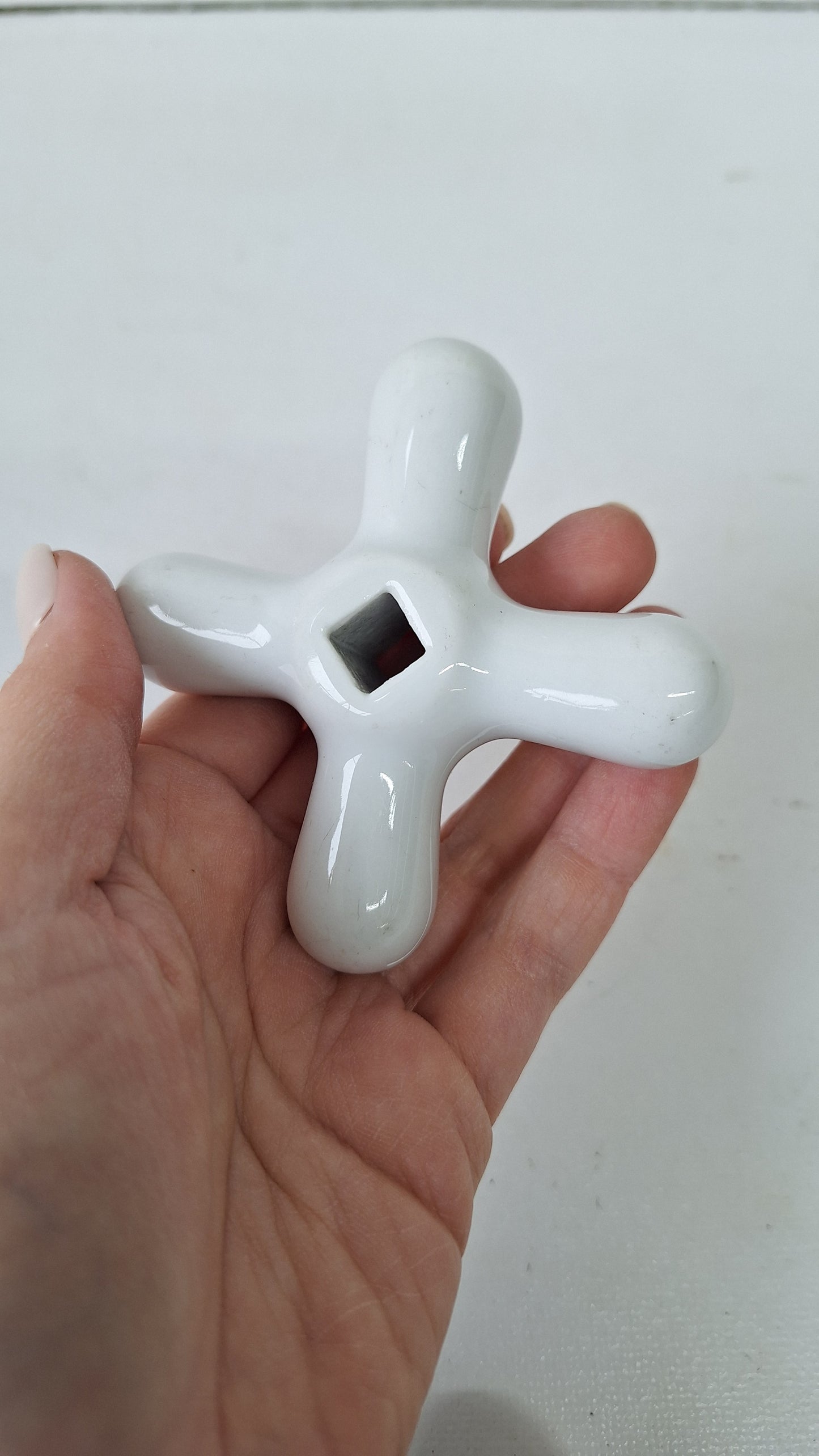 Hot or Cold Antique Porcelain Sink or Bathroom Handle, Sink Faucet Handle, Porcelain White Cross Knobs 111414