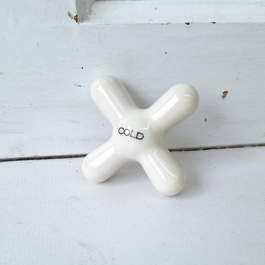 Cold Porcleain Cross Handle Antique Porcelain Sink or Bathroom Handle, Sink Faucet Handle, Porcelain White Cross Knobs 111601