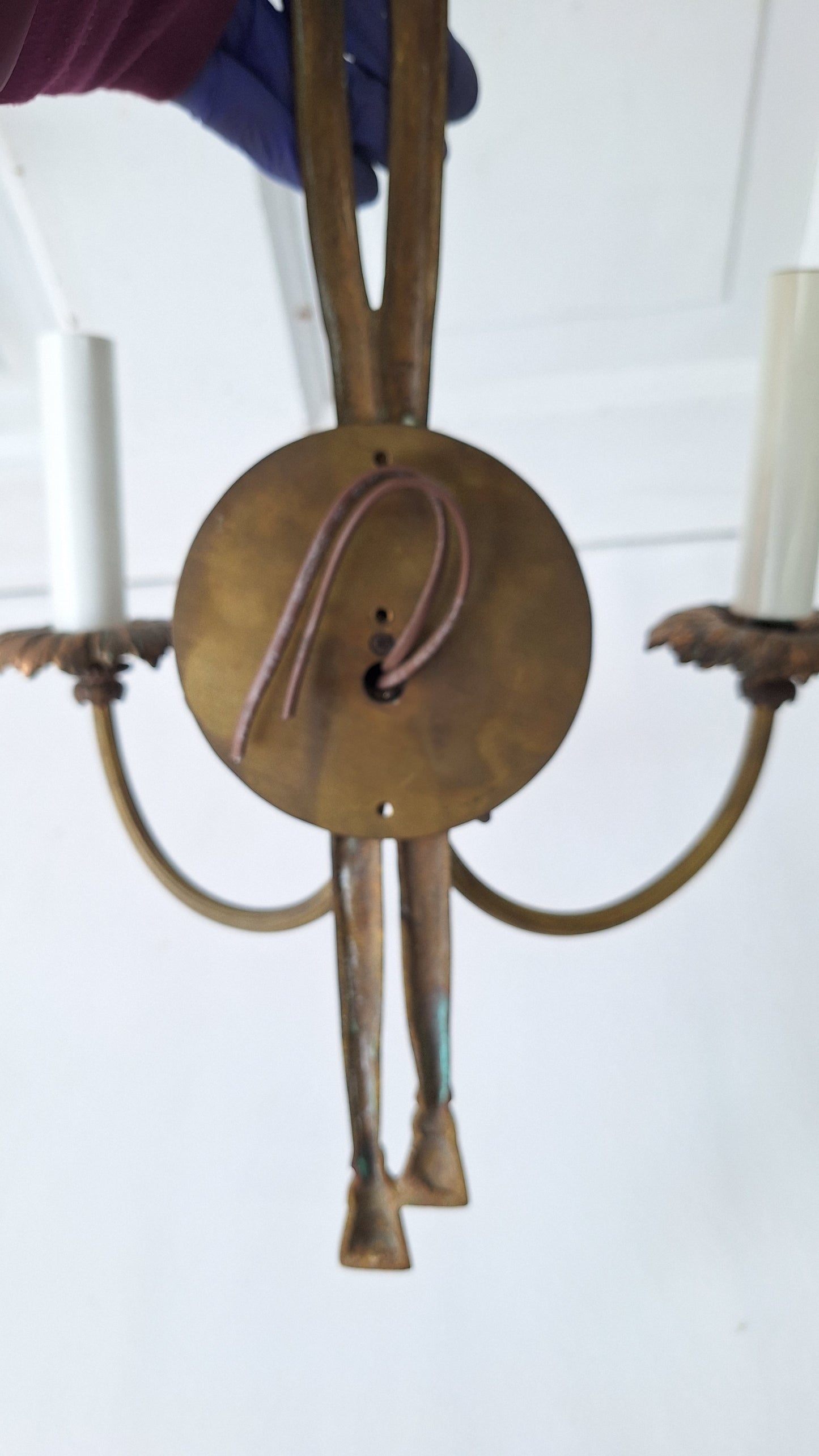 Pair of Vintage Brass Mid Century Sconces, Two Antique Wall Sconce Lights with Candle Sockets 112103