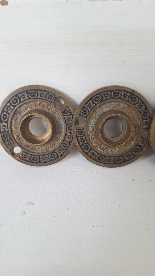 Pair of Eastlake Rosette Bronze Door Plates, Brass Flower Escutcheons, Floral Door Plates, Cast Bronze Rosettes, Architecture Salvage 121703