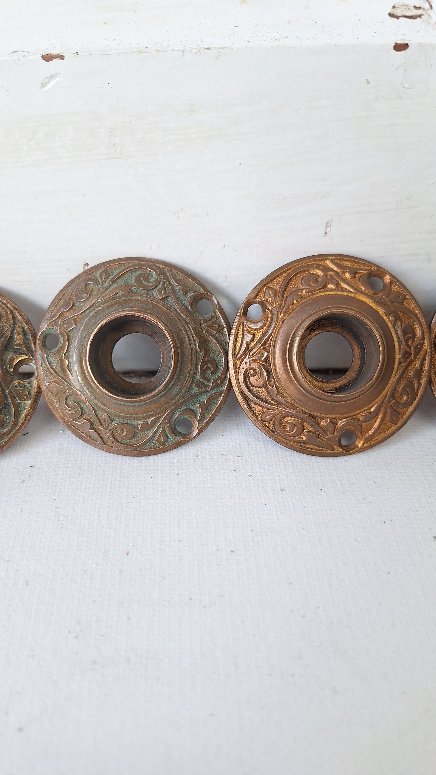 Pair of Eastlake Rosette Bronze Door Plates, Brass Flower Escutcheons, Floral Door Plates, Cast Bronze Rosettes, Architecture Salvage 121703