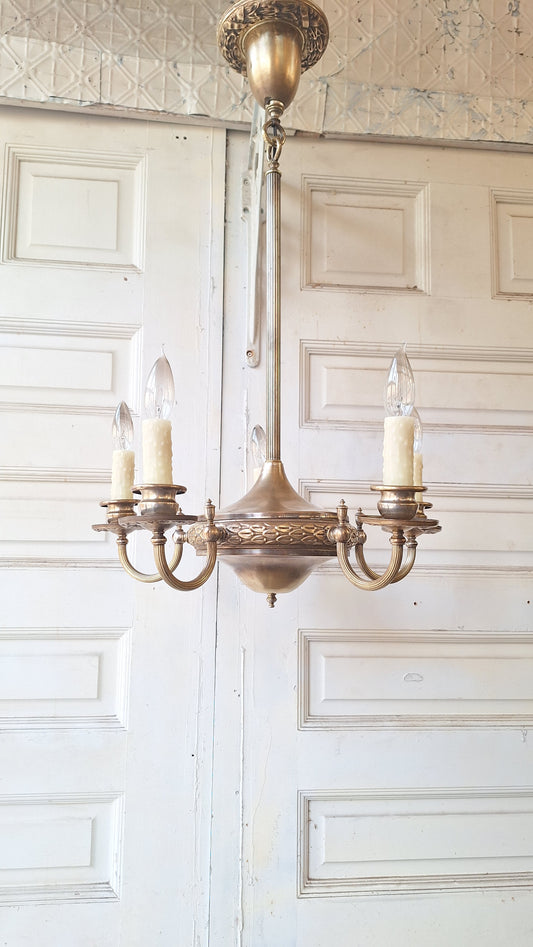 Silver Metal Antique Chandelier, Bare Bulb Style Silver Chandelier, Vintage Fancy Chandelier