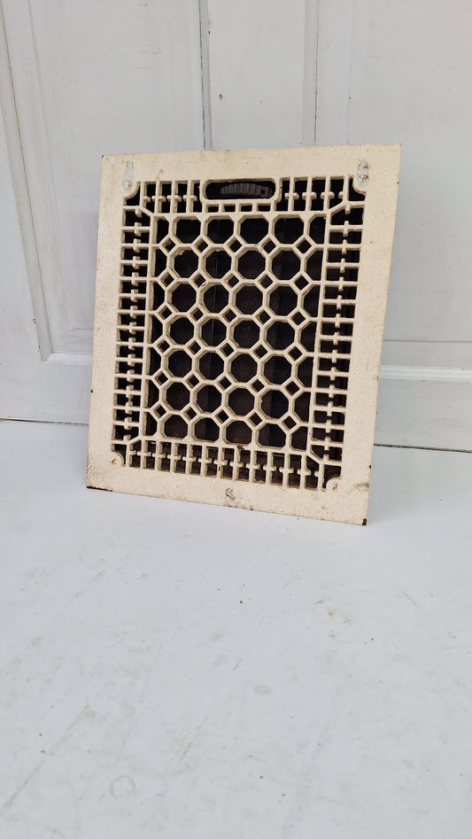 12 x 14 Antique Cast Iron Fancy Vent Cover with Working Louvers, Floor Register Cover #122901