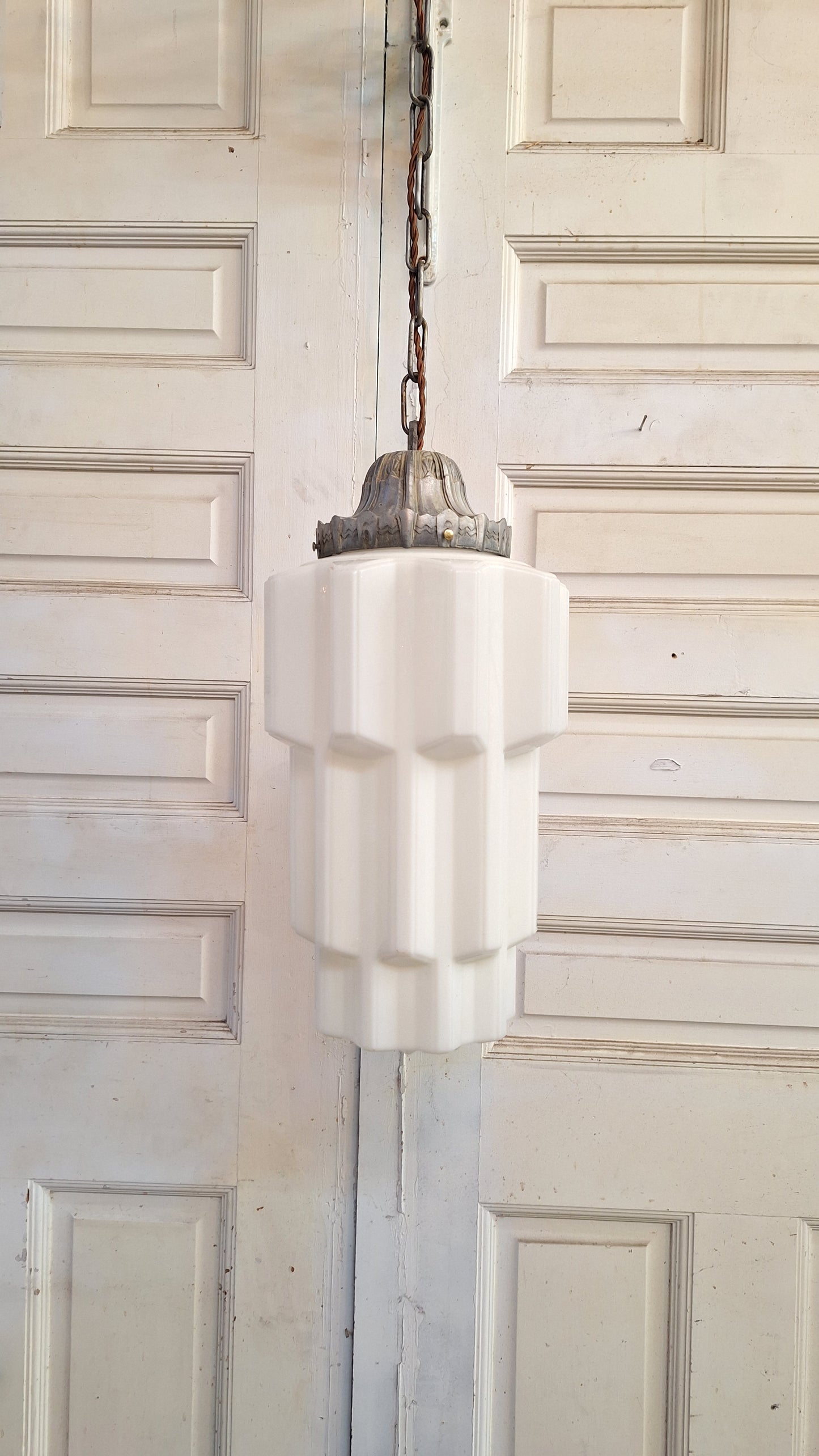 Large Art Deco Skyscraper Pendant Church Light, Wedding Cake Style Light, Antique Pendant Light, Tiered Glass Shade, Architecture Salvage