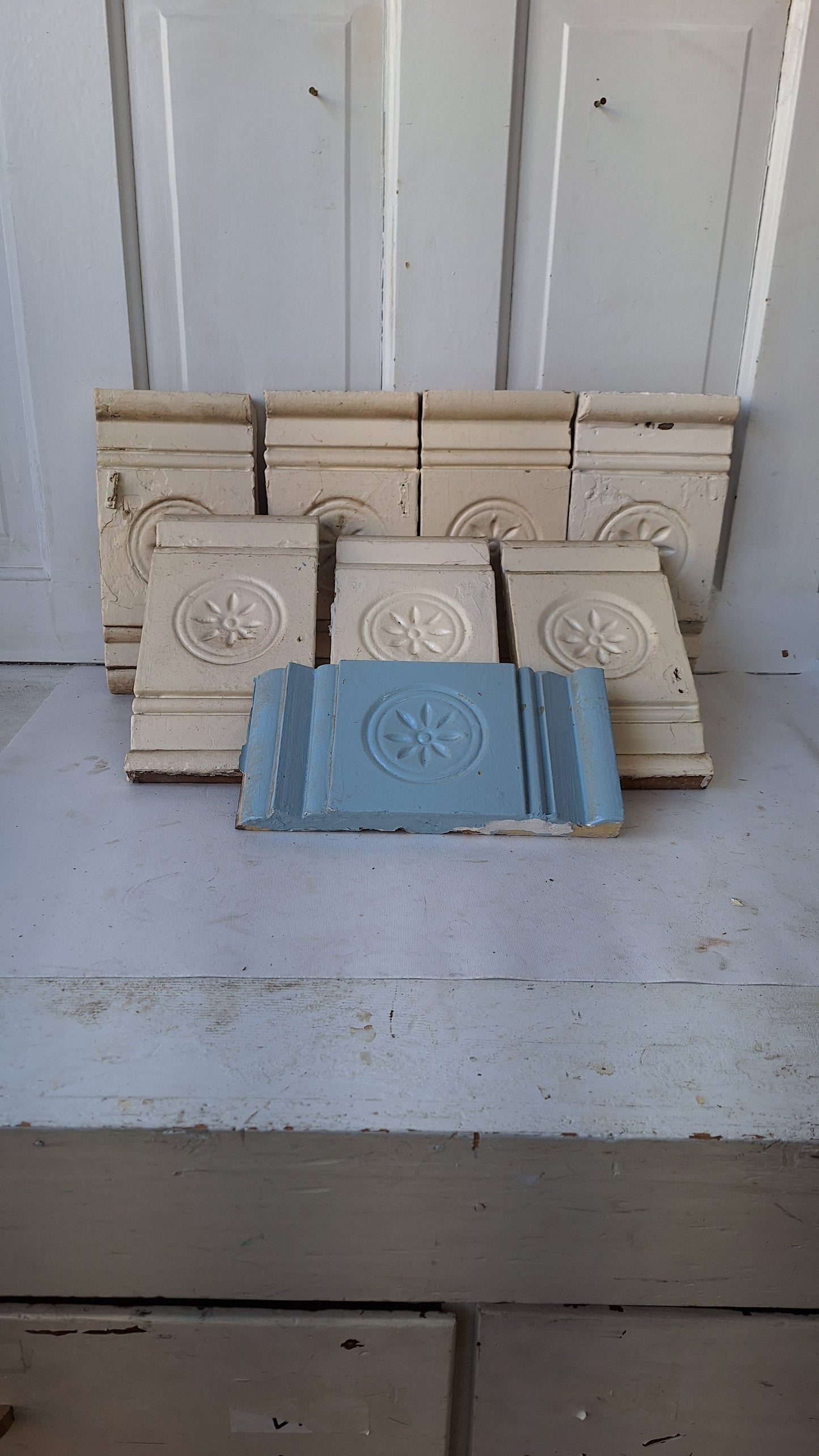 Set of Eight Plinth Block, Carved Accent, Salvaged Wood, Reclaimed Wood, Corner Block, Bullseye Plinth, Antique Plinth, Antique Wood #010701