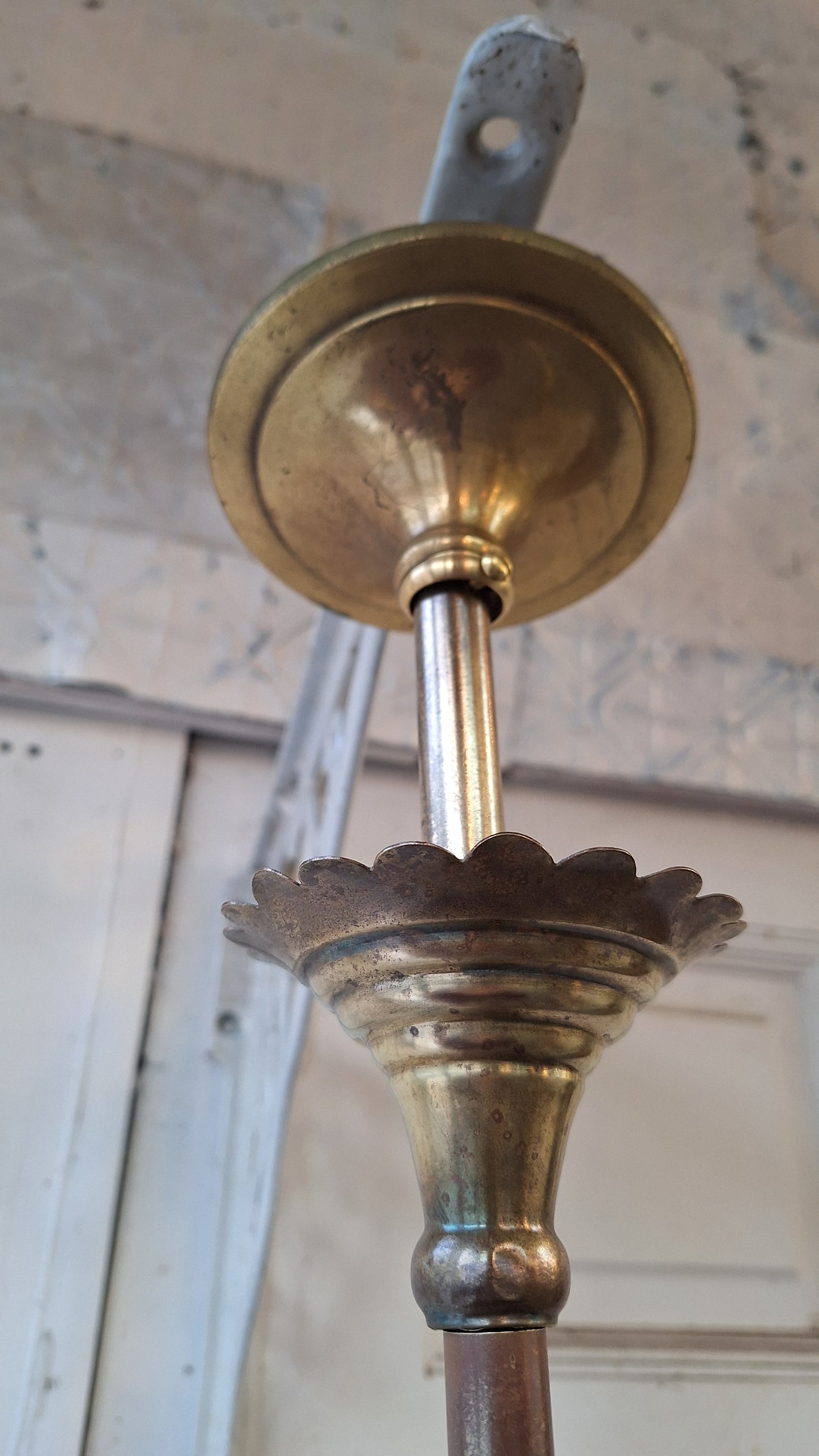 Victorian Brass Chandelier with Frosted Glass Shades, Antique Ceiling Light from Victorian Home, Converted Gas