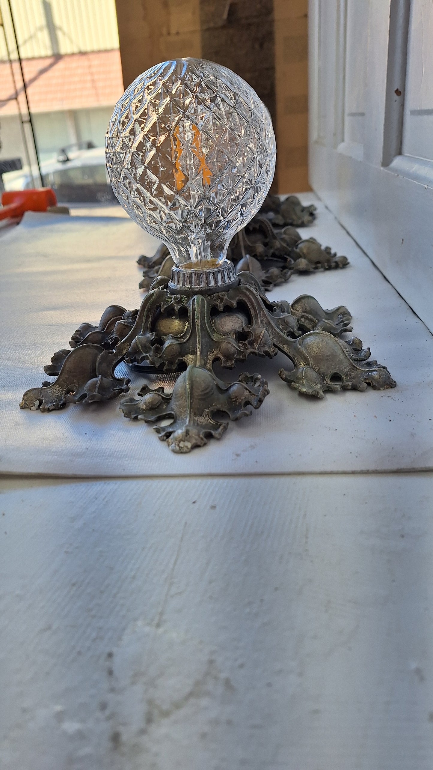 Silver Iron Leaf Flush Mount Light, Gothic Style Ceiling Light, Antique Gothic Light, Vintage Flush Mount 012801