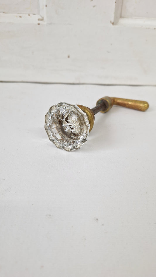 Antique Brass and Glass Closet Door Knob and Handle Set, Antique or Vintage Closet Door Glass Knob, Salvaged Door Hardware 051809