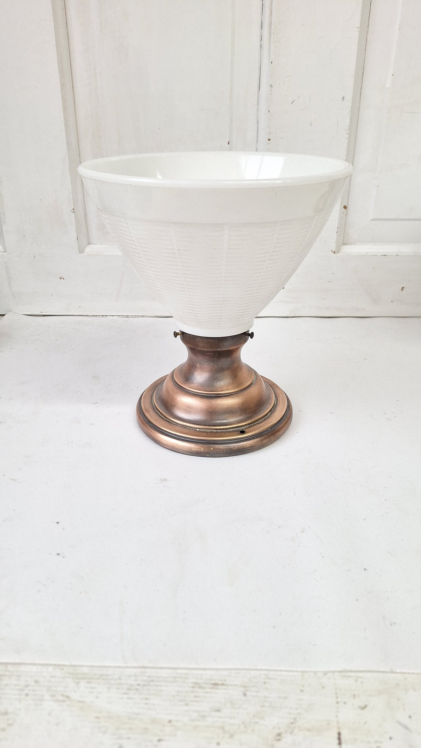 Beardslee Vintage Bronze and White Glass Flush Mount Light Fixture, Textured Milk Glass Small Light 013005