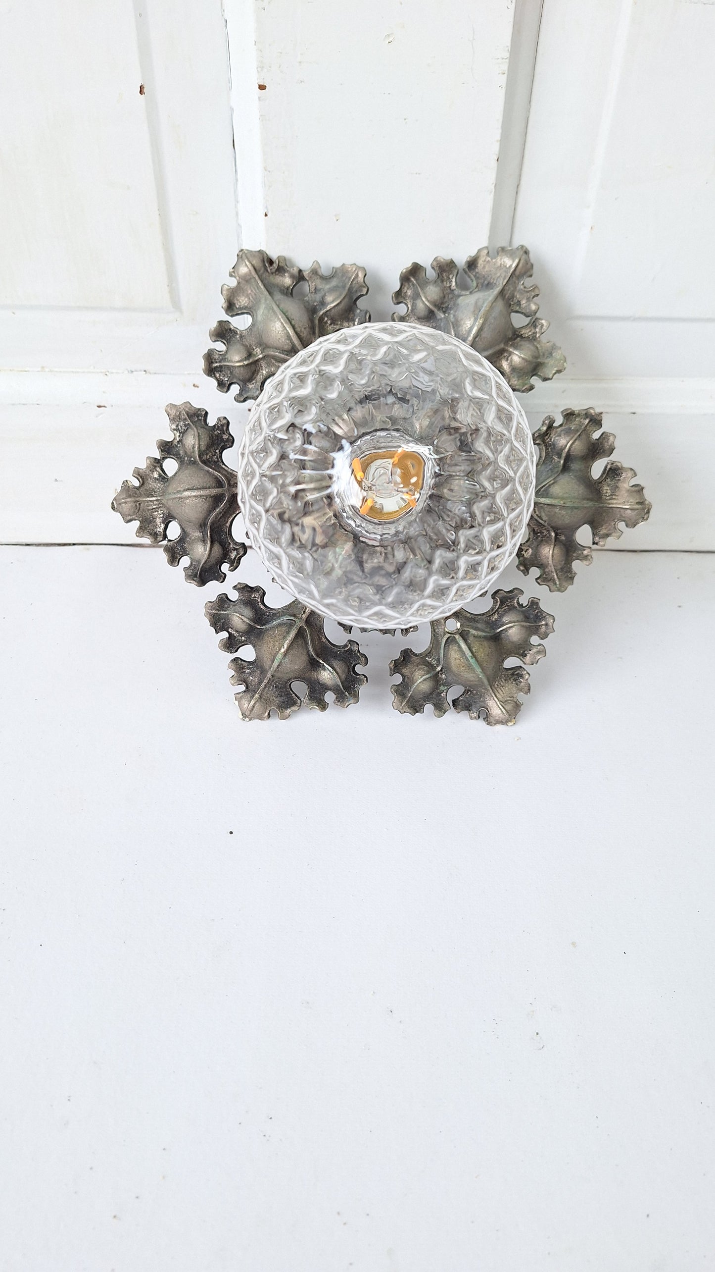 Silver Iron Leaf Flush Mount Light, Gothic Style Ceiling Light, Antique Gothic Light, Vintage Flush Mount 012801