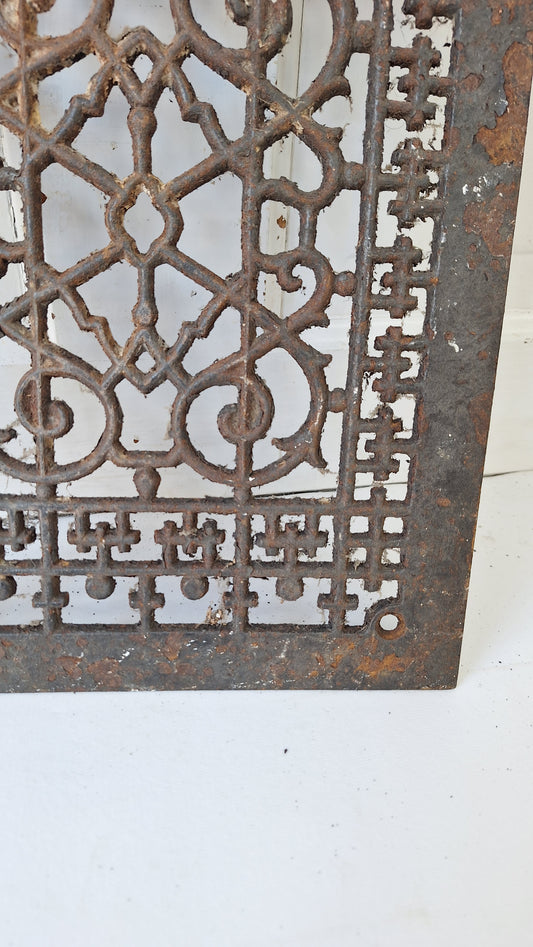 10 x 14" Fancy Vent Cover, Vintage Cast Iron Register, Architecture Salvage, Heating Grate, Cold Air Return, Decorative Grate #020410