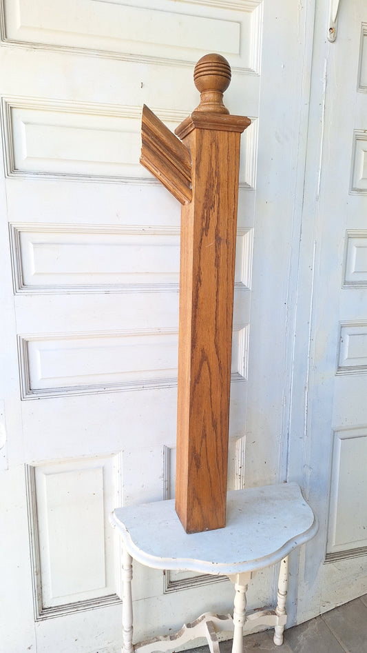 Antique Newel Post with Ball Finial, Stair Case Post, Wooden Stair Post 020414