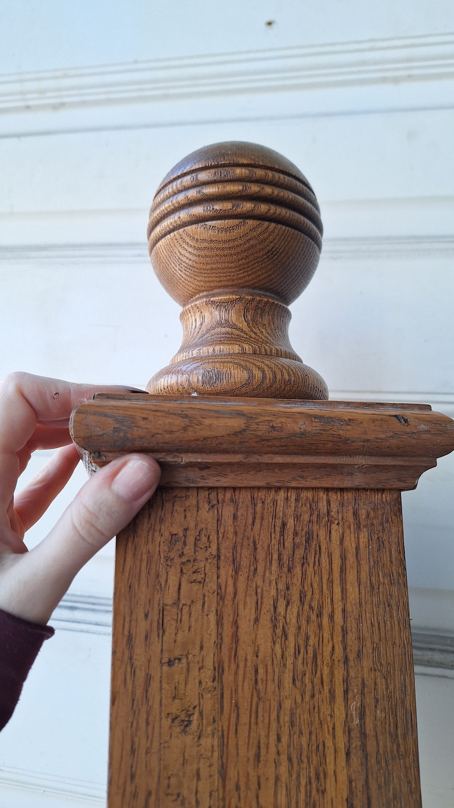 Antique Newel Post with Ball Finial, Stair Case Post, Wooden Stair Post 020414