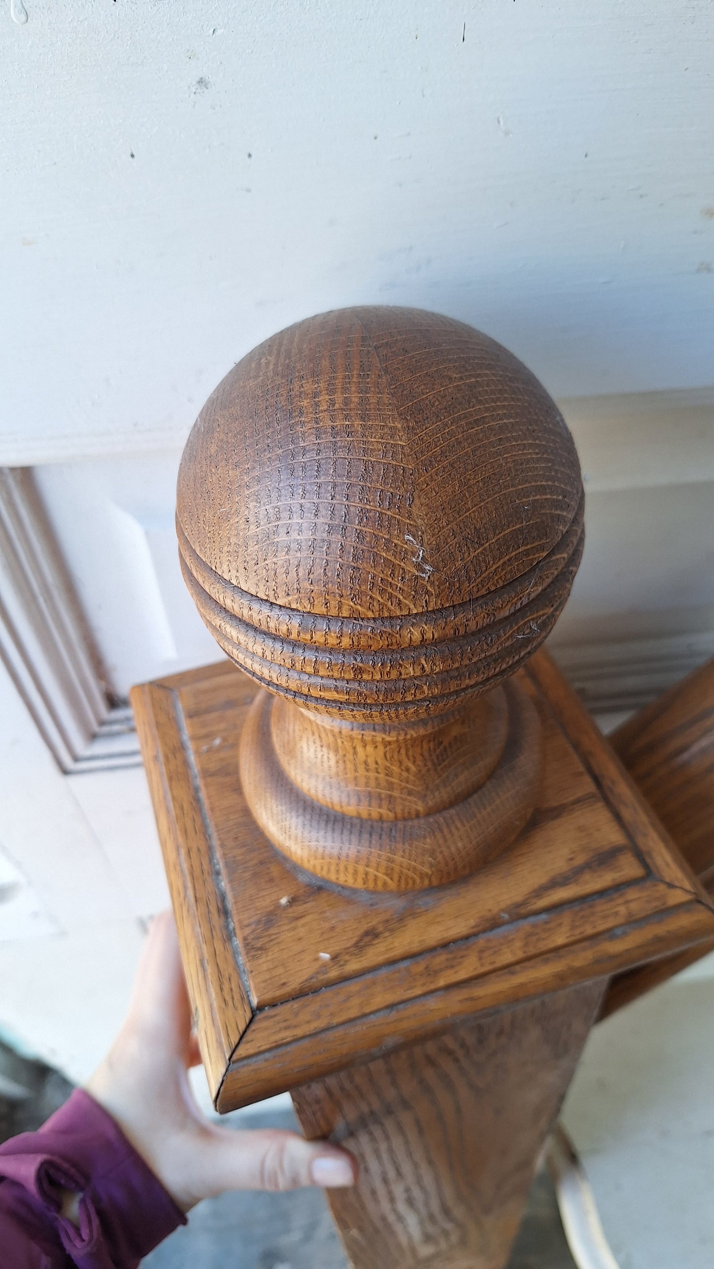 Antique Newel Post with Ball Finial, Stair Case Post, Wooden Stair Post 020414