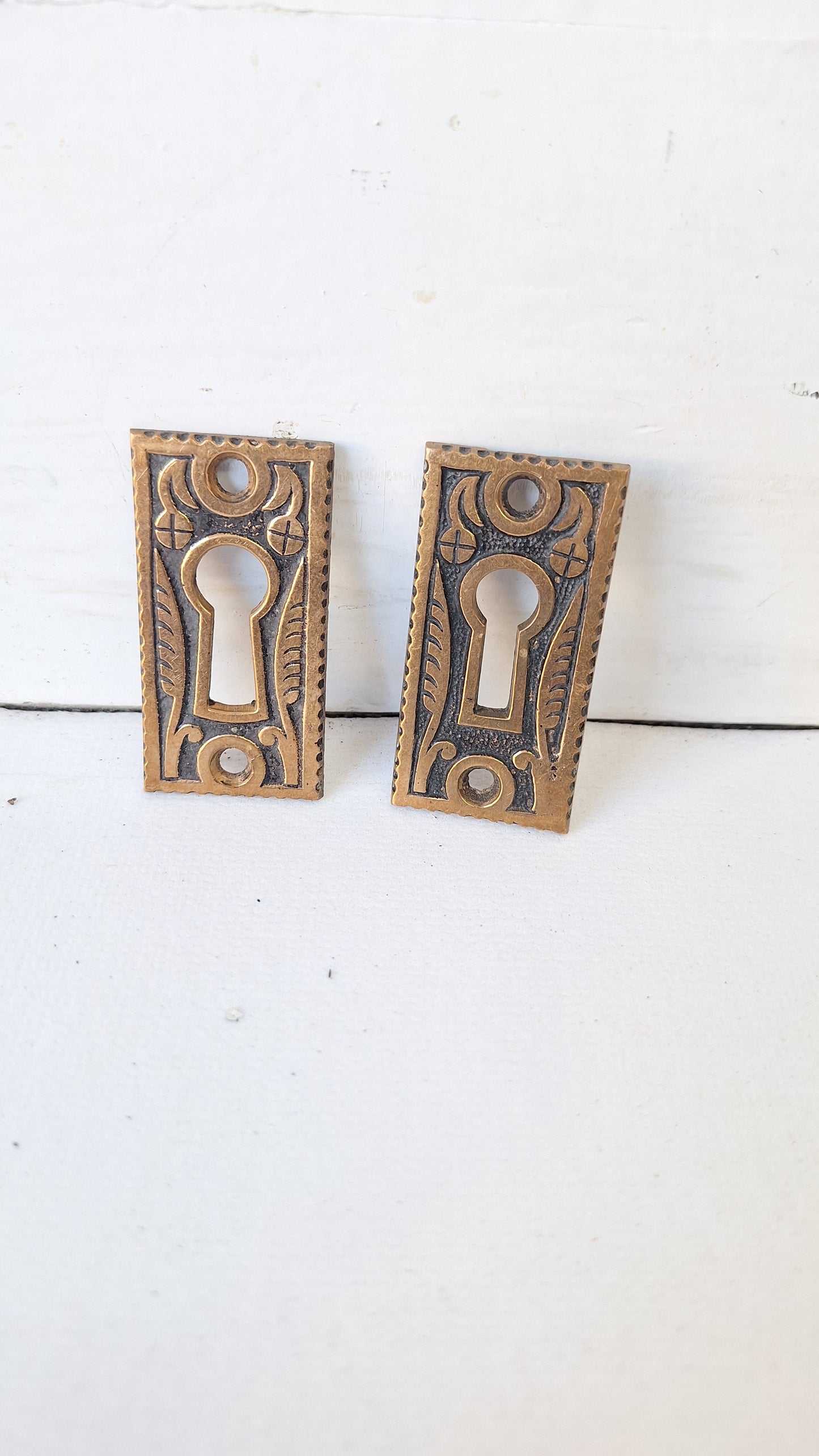 Two Fancy Design Large Antique Key Holes, Brass Key Hole, Fancy Key Hole Escutcheons 020611