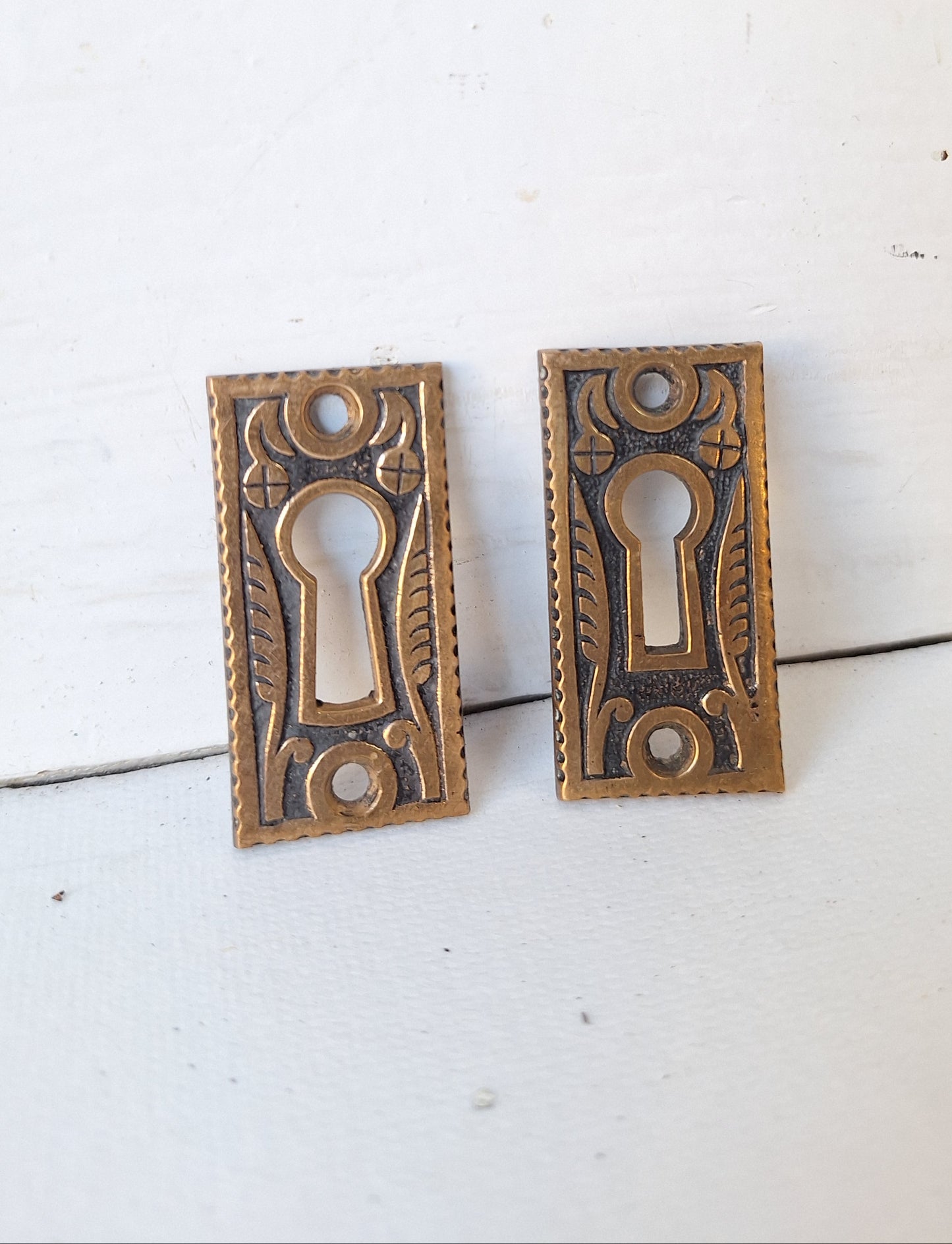 Two Fancy Design Large Antique Key Holes, Brass Key Hole, Fancy Key Hole Escutcheons 020611