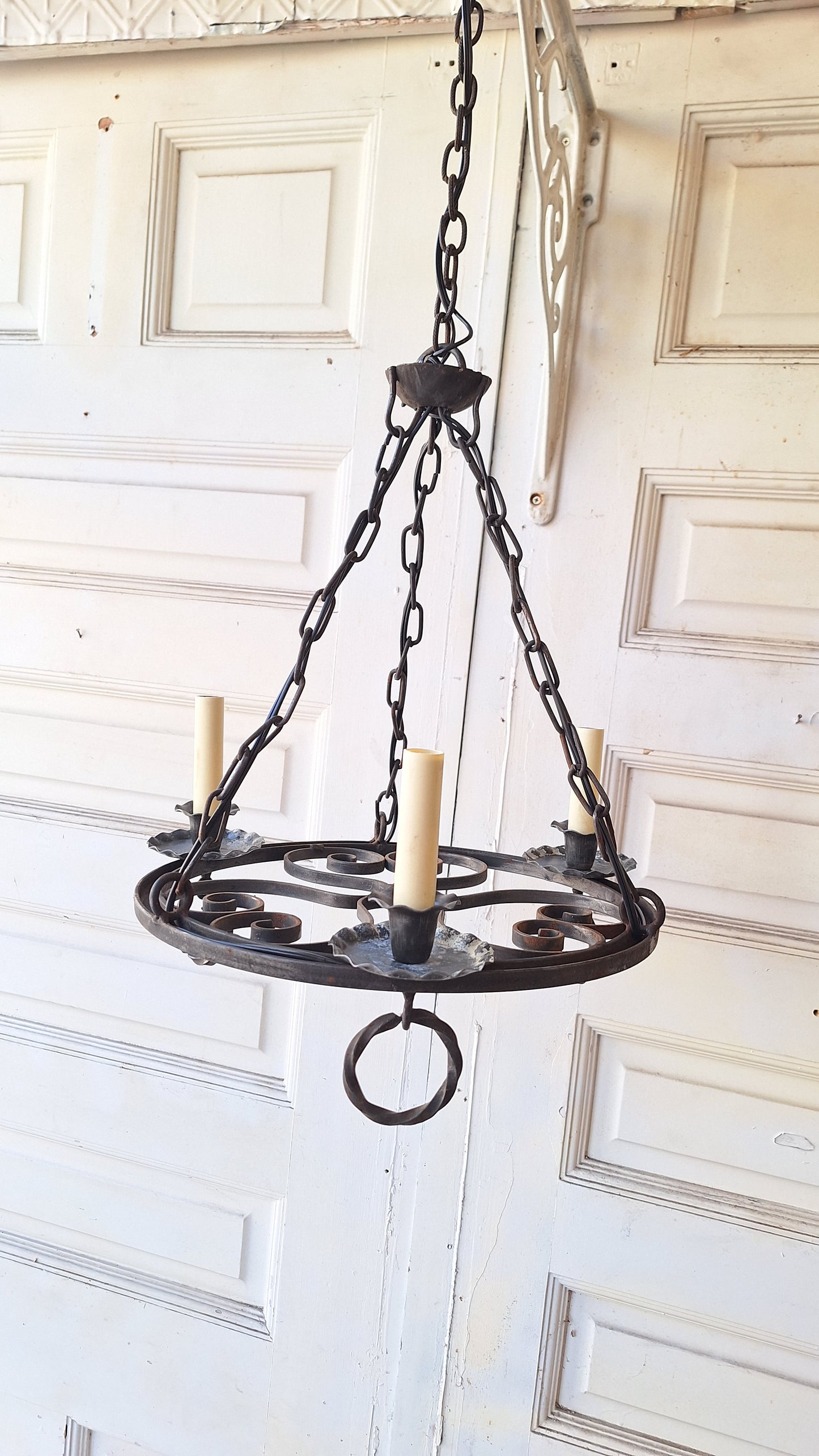 Iron Hoop Chandelier, Gothic Style or Tudor Style Hammer Iron Band Chandelier