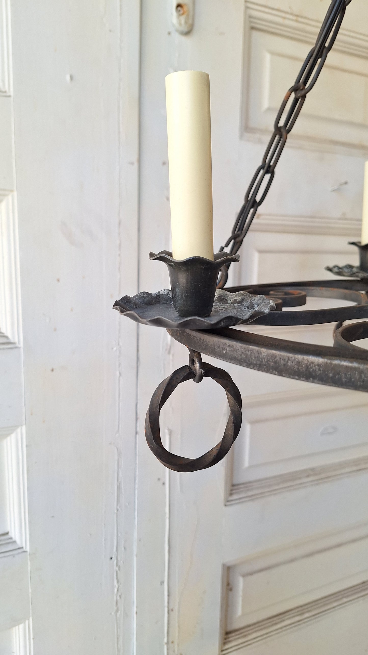 Iron Hoop Chandelier, Gothic Style or Tudor Style Hammer Iron Band Chandelier