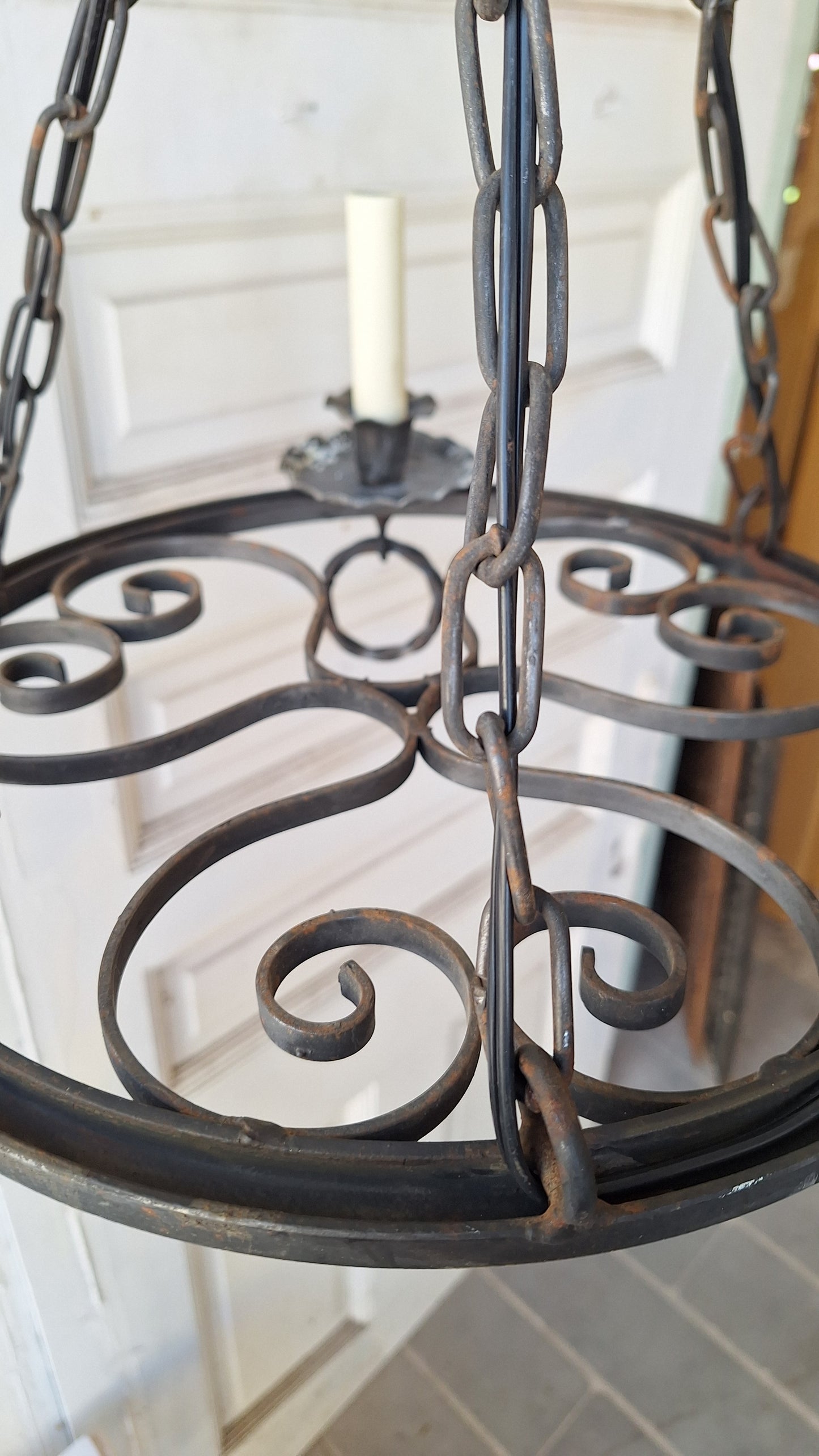 Iron Hoop Chandelier, Gothic Style or Tudor Style Hammer Iron Band Chandelier